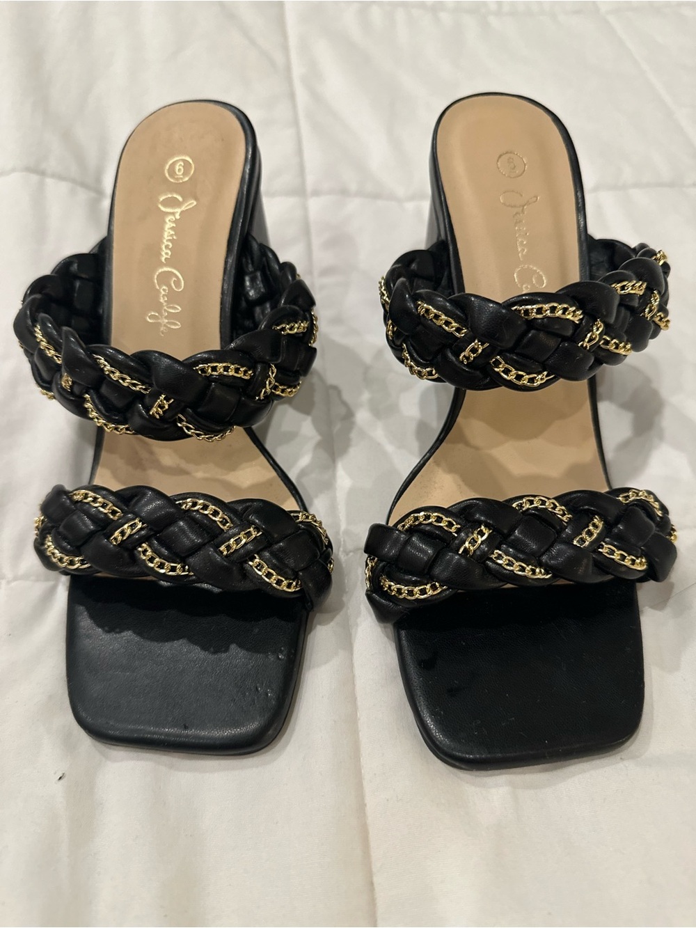 Black Braided Chain Slide Sandals